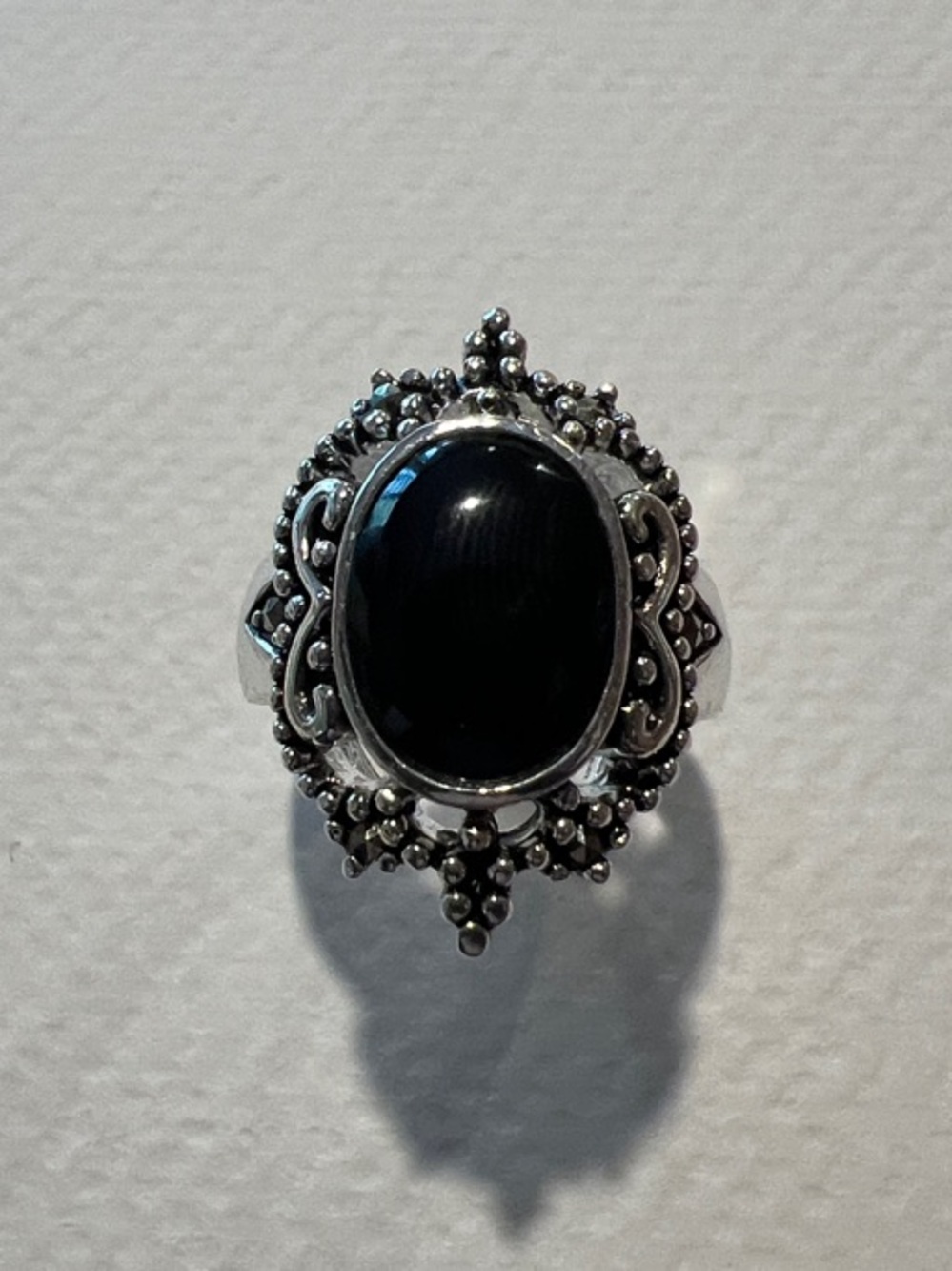 Sterling Silver Black Onyx Oval Statement Ring